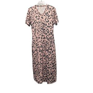 Taupe Oversized Maxi Dress With Grey Leopard Print With Pockets